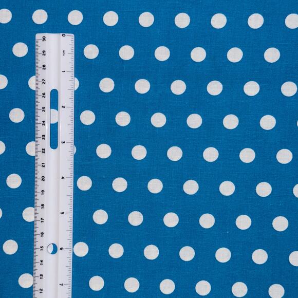 Teal Blue and White Medium Size Polka Dot Cotton Fabric - 1/2 Yard - Blender - Picture 3 of 5
